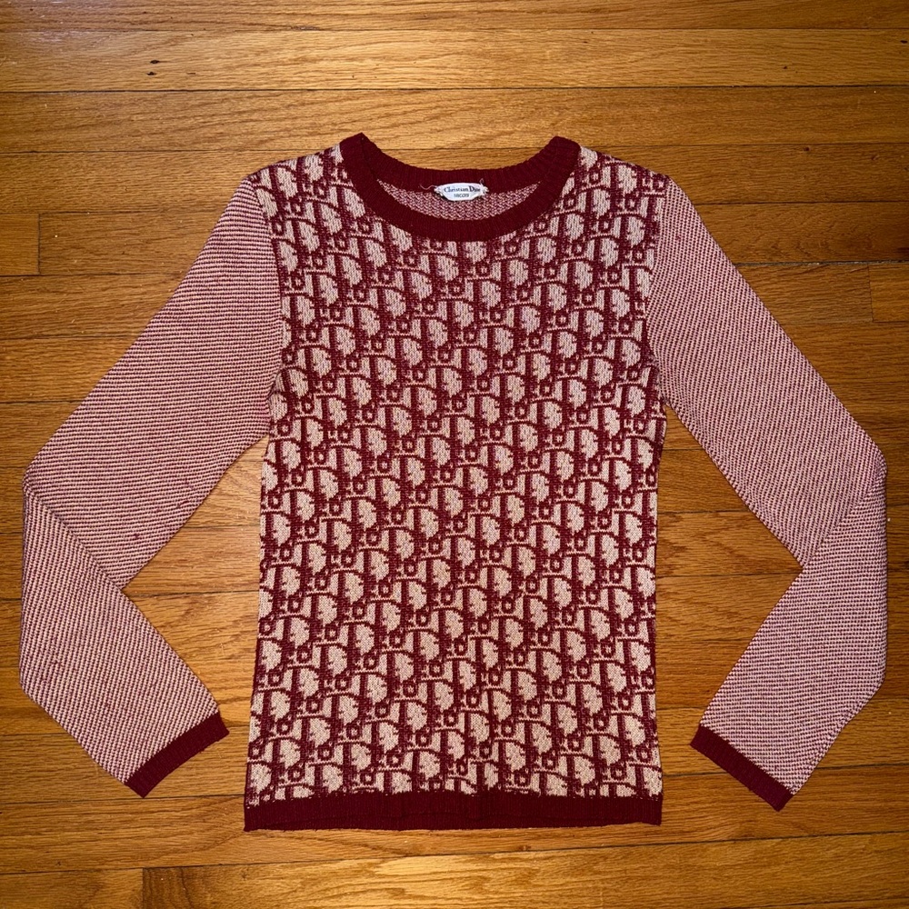 Christian Dior Oblique Vintage Red Sweater Shirt Small AUTHENTIC